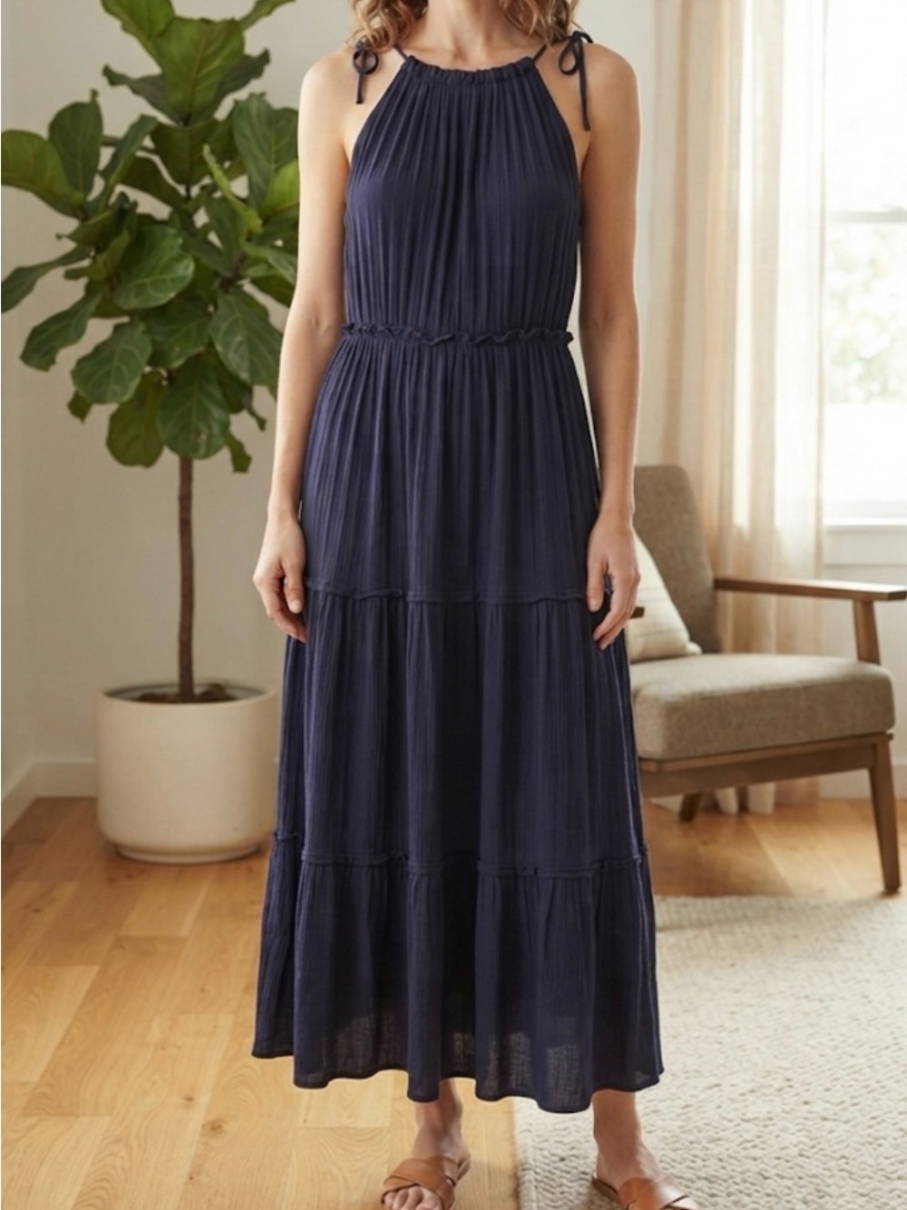Women’s Navy Tie-Shoulder Maxi Dress by Raya Sun